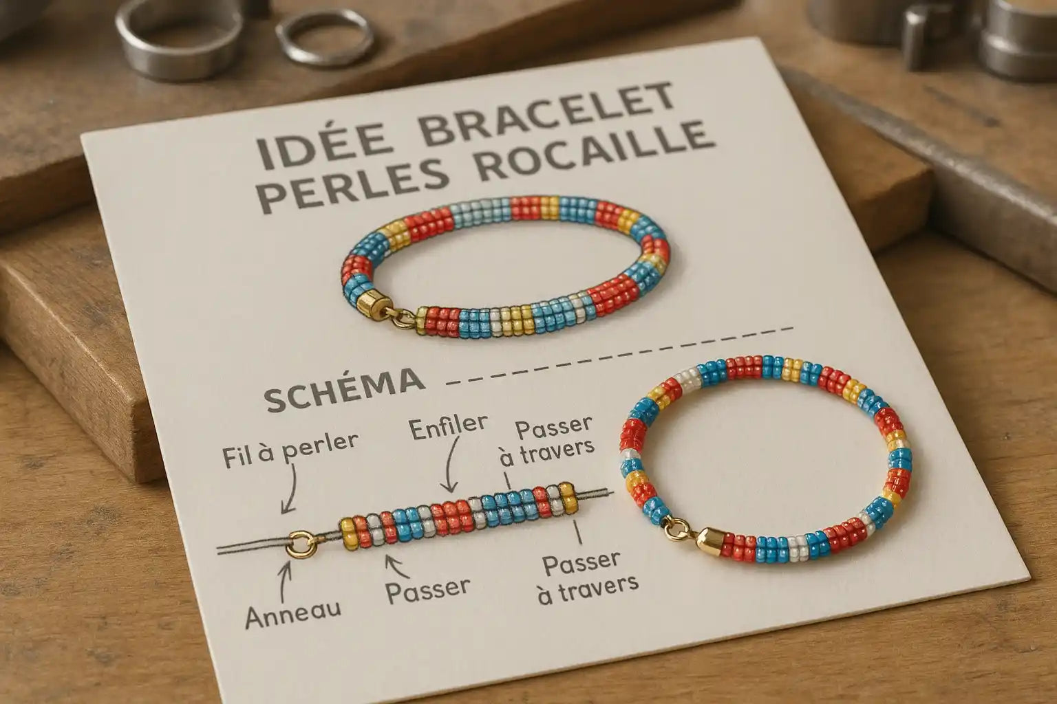 Bracelet Pour Perles De Rocaille 3 Rangées - Diamètre Environ 6 Cm, Couleur Dorée - Neuf