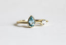 Pear Aquamarine Engagement Ring with Round Diamond on the side