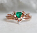 Vintage Trillion Emerald Ring with Diamond Accents in Rose Gold Setting