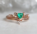 Vintage 14k or 18k gold ring with emerald and diamonds, customizable gemstones.