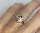 Round Green Emerald Wedding Ring with Side White Diamonds, Diamond Main Ring