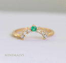 Round Green Emerald Wedding Ring with Side White Diamonds
