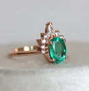 Close-up of Oval Emerald Ring with 1.2ct oval Emerald and Diamonds.