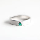 Triangle Lab Emerald Band, men's wedding band with lab-grown emerald in triangle shape.