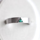 Triangle Lab Emerald Band, men's wedding ring with lab-grown emerald gemstone.