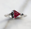 Triangle-Cut Ruby Cluster Ring with Black Round Diamonds