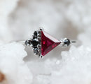 Triangle-Cut Ruby Cluster Ring with Black Round Diamonds