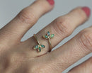 Marquise-cut red ruby open floral ring