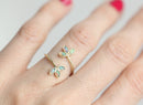Marquise-cut red ruby open floral ring