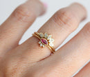 Marquise Cut Ruby Bridal Set with Marquise Cut and Round White Diamonds
