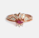 Marquise Cut Ruby Bridal Set with Marquise Cut and Round White Diamonds