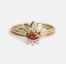 Marquise Cut Ruby Bridal Set with Marquise Cut and Round White Diamonds