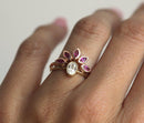Marquise-cut ruby floral crown wedding band with main ring