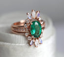 Close-up of an oval emerald ring showcasing its intricate details.