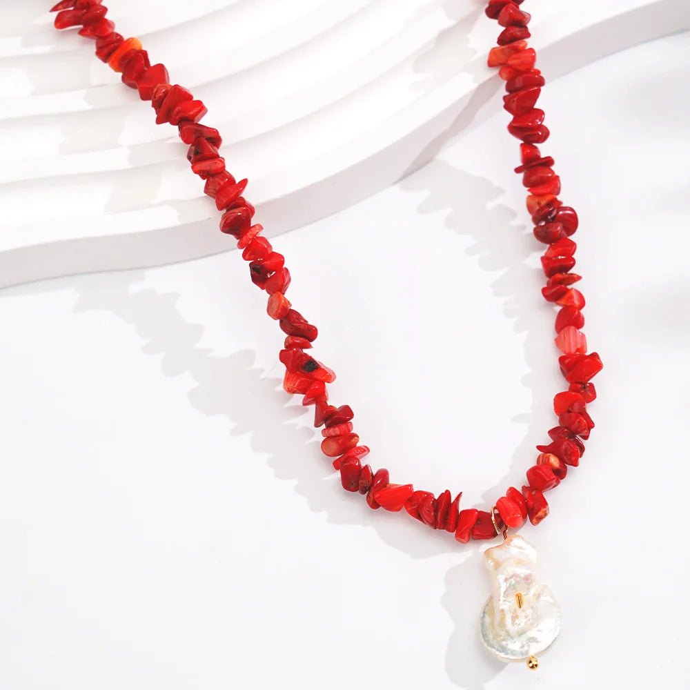 Collier En Corail Rouge AL457 - Bijou Vintage Occasion - Pierre Principale Corail Rouge - Chaîne élégante