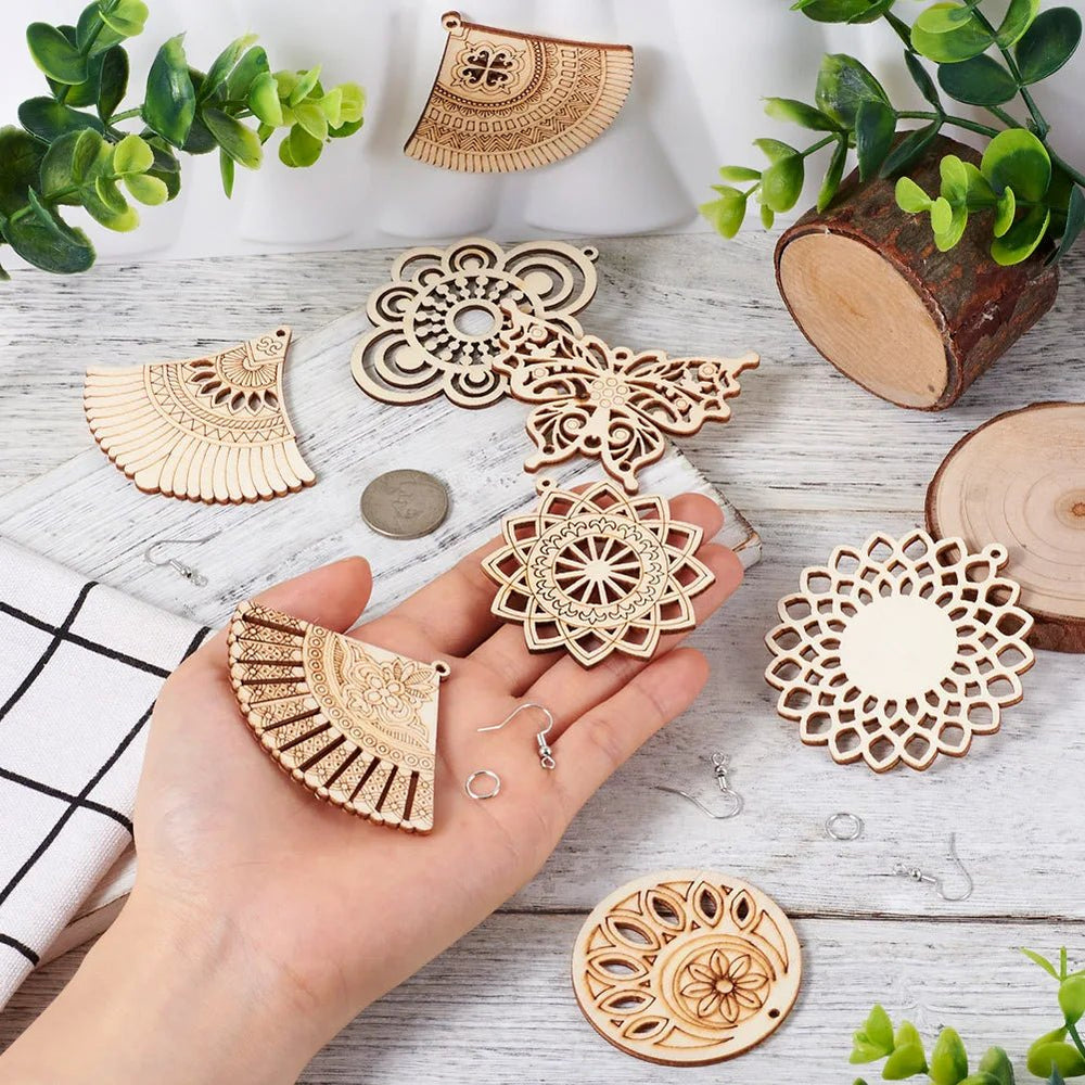 Lot De 120 Tiges à Boucles D'oreilles En Bois, Tête Plate - Pour Création Bijoux DIY, Environ 16x10x15 Mm - 2